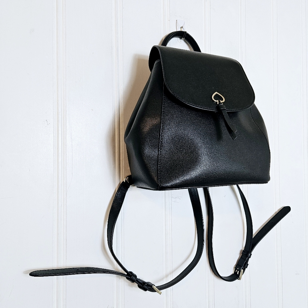 kate spade Black Leather Mini Backpack with Spade Charm